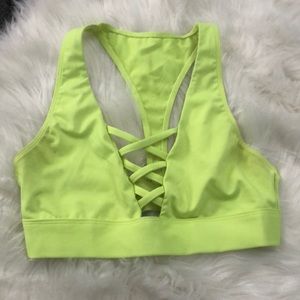 neon green/yellow PINK sports bra